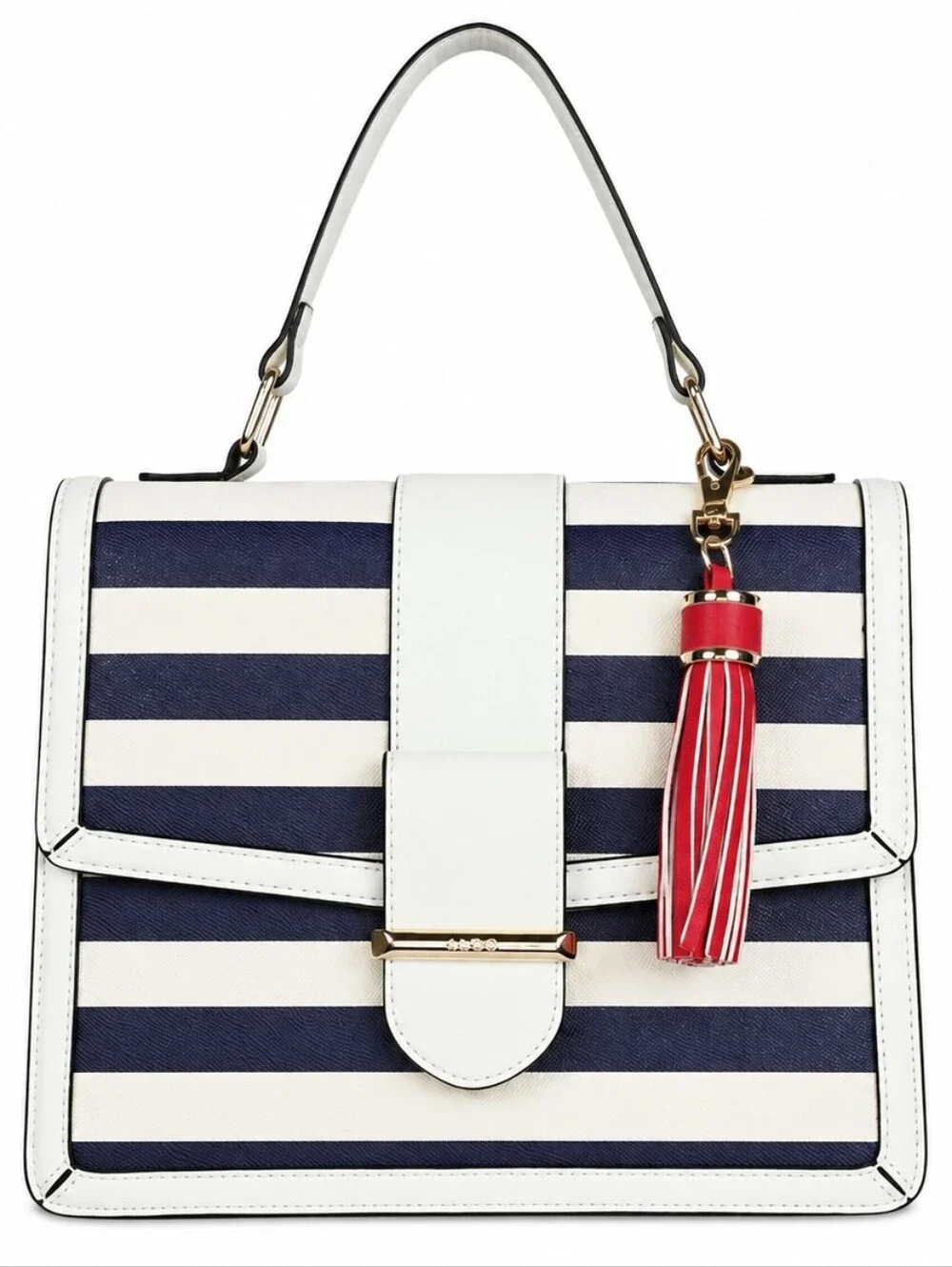 👜 ALDO Navy White Striped Satchel Top Handle Handbag Tassel NWOT Nautical